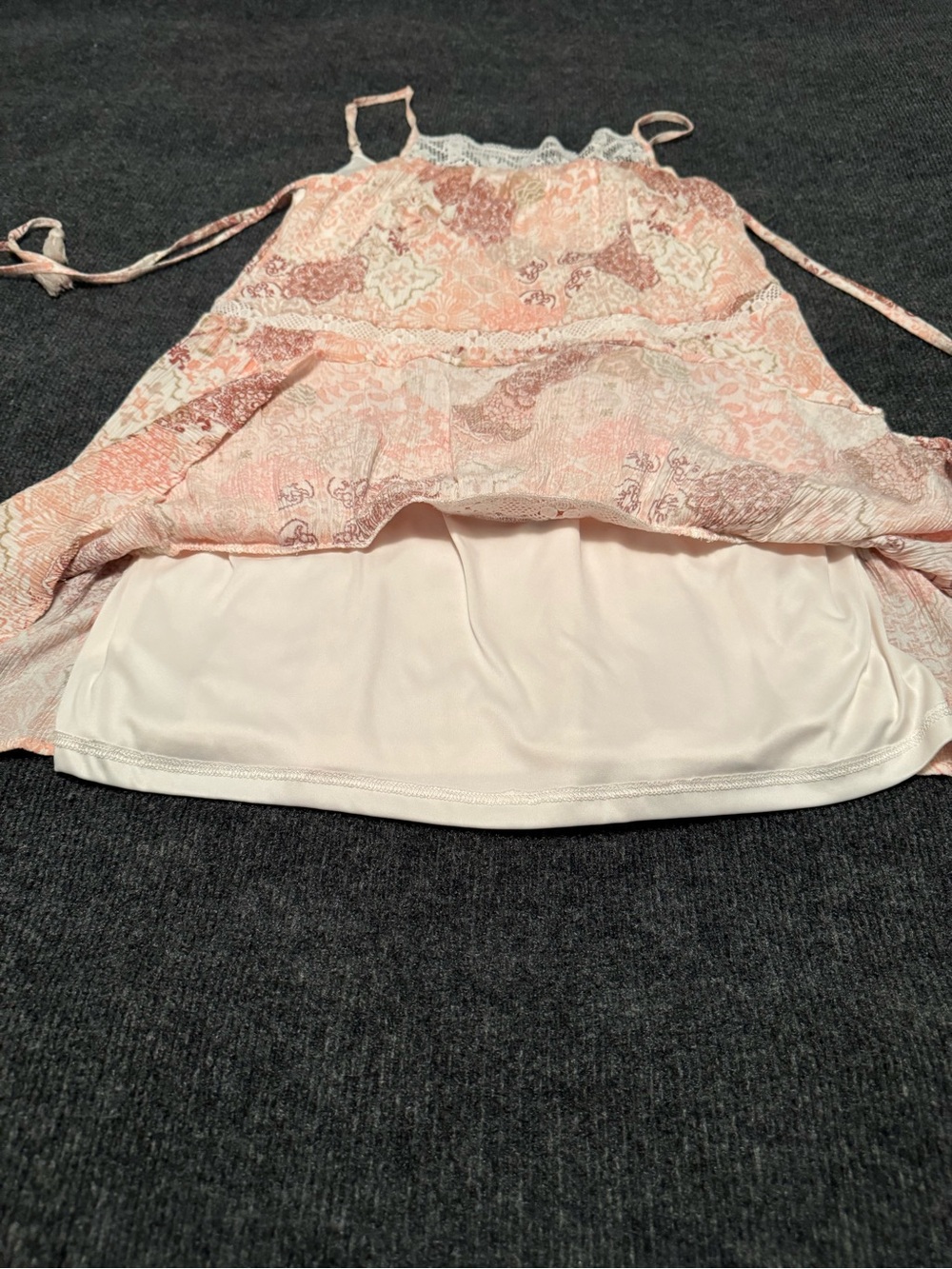 Wallflower Boho Patchwork Floral Tiered Dress -Peach Pink & Lace Accents - (S) - Picture 4 of 9